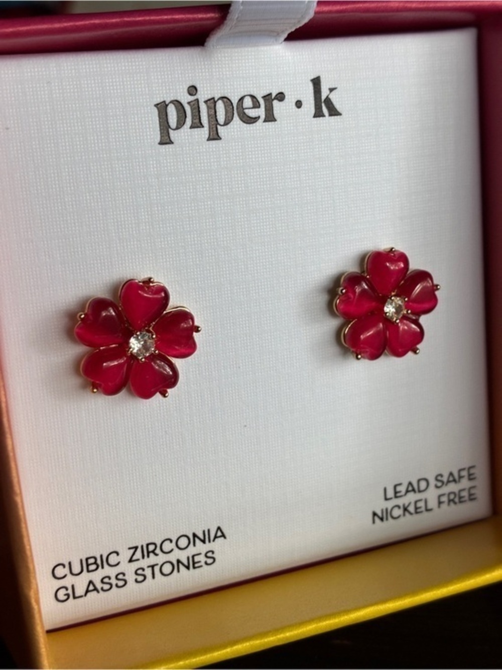 Piper Pink Flower Stud Earrings with Cubic Zirconia